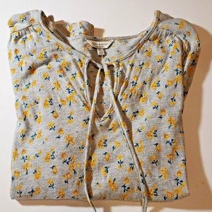 Lucky Brand women's BoHo Top  Floral Size Medium Gray Yellow Long Sleeve…